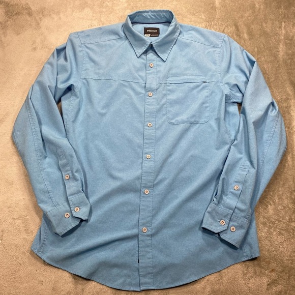 Marmot Shirt Men's Medium Lightweight Button‎ Down Vented Back Hiking Travel - Picture 1 of 13